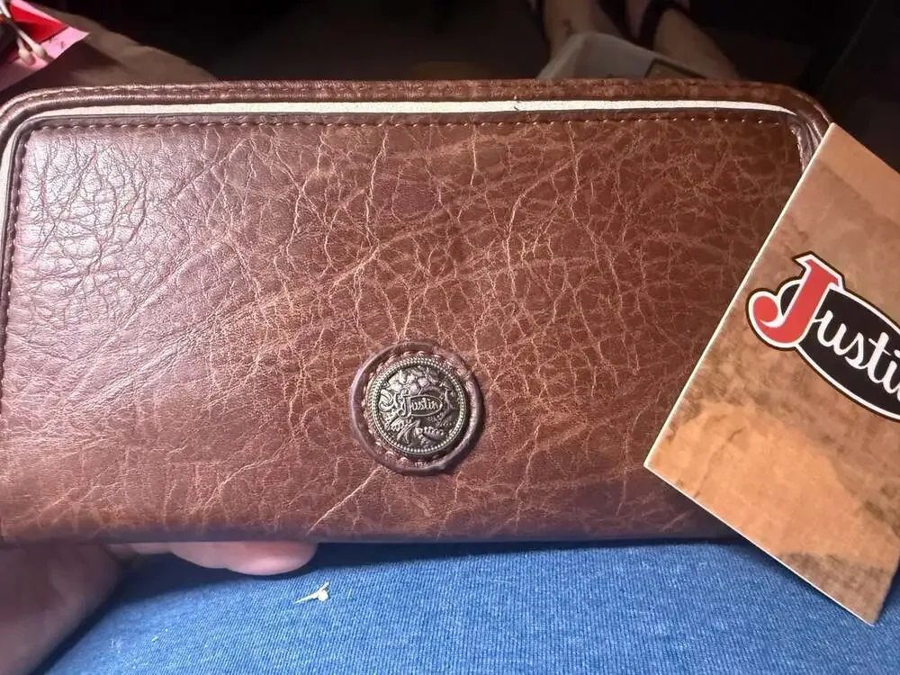 Justin Women's Brown Faux‎ Leather Concho Zip Around Wristlet Wallet